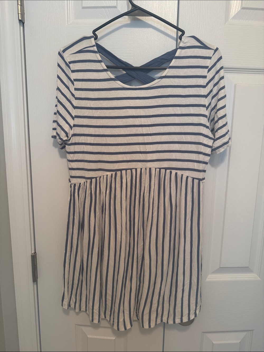 Navy and White Striped Short Sleeve Maternity Top